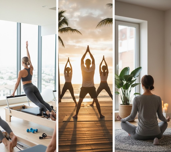 ヨガとピラティスを実践している画像