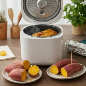 炊飯器でふかしいもが出来上がった画像