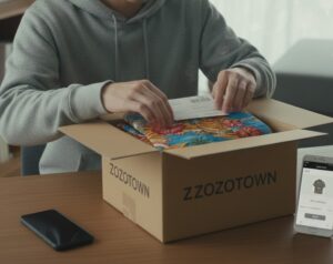 zozotownの古着が到着してダンボールを開けている画像