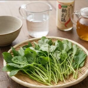 七草粥の材料がザルに準備されている画像