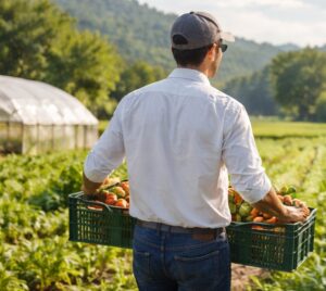 就農して作物を収穫し手いる画像