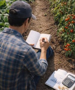 就農して作物のデータを取っている画像