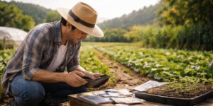 作物の成長のデータを取っている画像