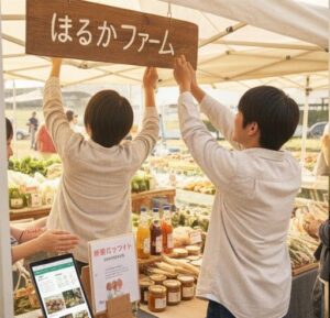 はるかファームの看板をついけている画像