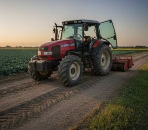 トラクターで能動を走行している画像