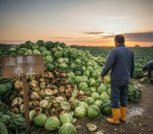 キャベツが出荷出来なくて廃棄している画像