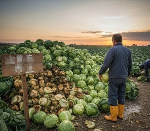 キャベツが出荷出来なくて廃棄している画像