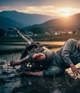 田植え中にケガをしている画像