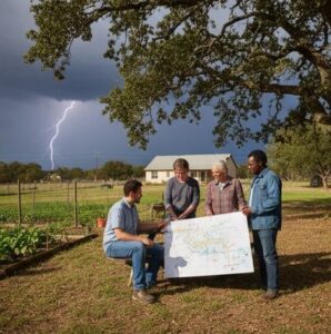 栽培について説明している農家