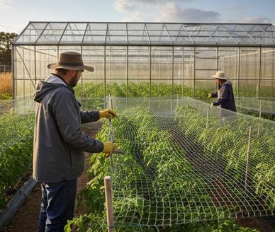 防虫ネットを張っている農家