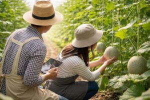 メロンの収穫をしている画像