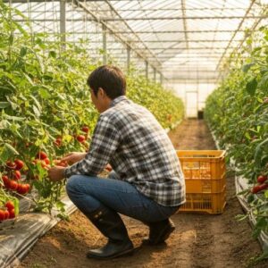 ミニトマトの収穫をしている画像