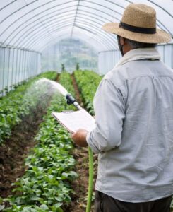 ハウスで作物に完遂している画像