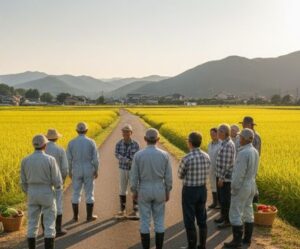 農家さんが集まって作付けについて会議をしている画像