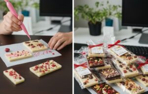 チョコレートをデコレーションしてパーケージに入れている画像