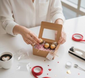 バレンタインチョコレートをボックスに入れている画像