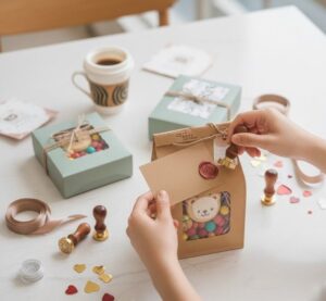 バレンタインのカードを挿入しているところ