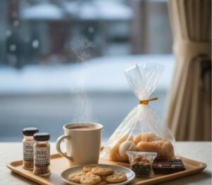 ココアや指紋パウダーやクッキーの温活のお菓子の画像