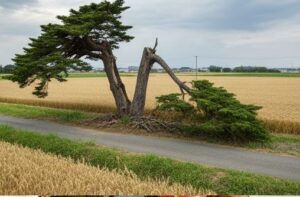 大木を折れて水田に被害が出た画像