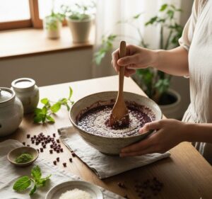 発酵小豆をペースト載せている画像