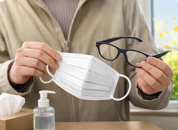 花粉対策にメガネとマスクの画像