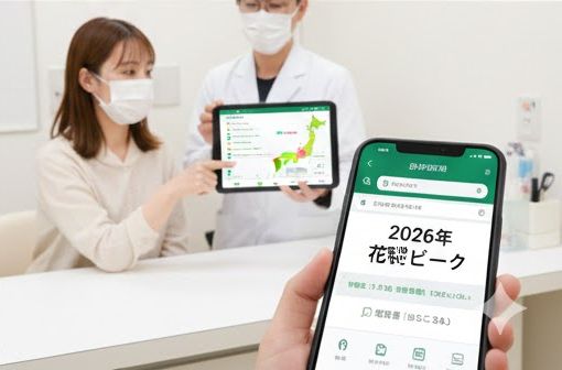 病院で花粉の飛散情報を聞いている画像