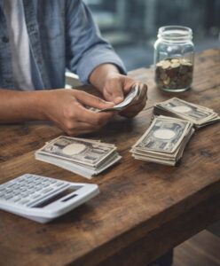 売上金を数えている画像