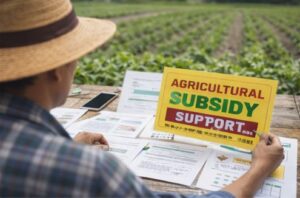 農夫が共済や保険などを検討している画像