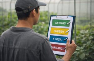 農夫が順番を確認している画像