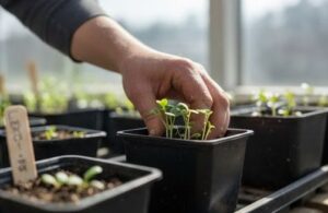 ポットに種をまいて発芽した画像