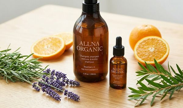 瓶に入ったオルナオーガニックオイルとレモンの画像