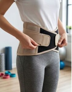 骨盤サポーターでしっかり腰を固定している画像