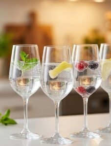 果物がグラスに入った炭酸水