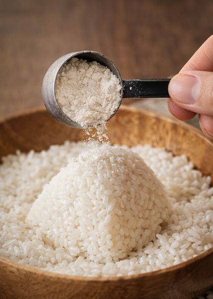 米にプロテインも粉末を掛けている画像