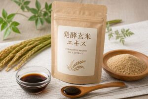 発酵玄米エキスのドリンクと粉末の画像
