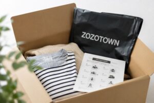 おZOZOTOWNへ送る服を手順に沿って送る準備をしている画像