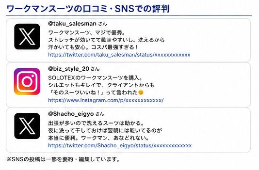 ワークマンスーツの口コミ・SNS での評判