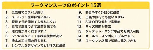 ワークマンスーツのポイント15選